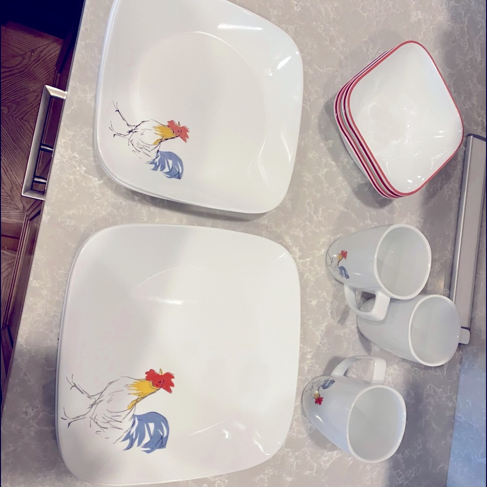 Corelle Rooster design.  Service for 4.
